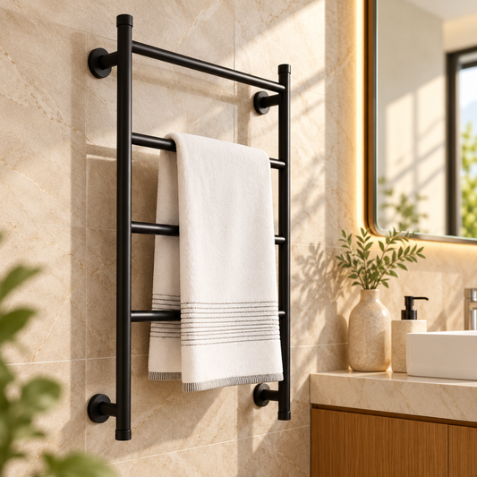 Modern Black Ladder-Style Wall-Mounted Towel Rack