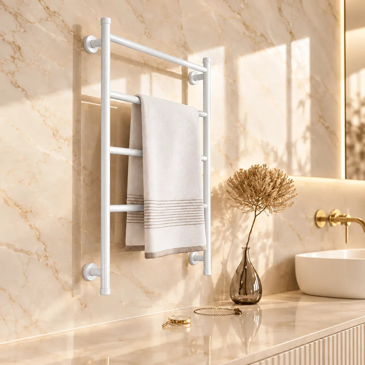 Modern Black Ladder-Style Wall-Mounted Towel Rack