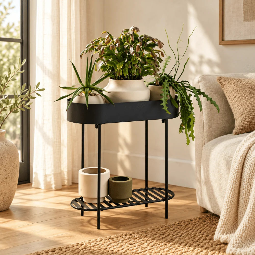 Oval Iron Plant Stand with Shelf