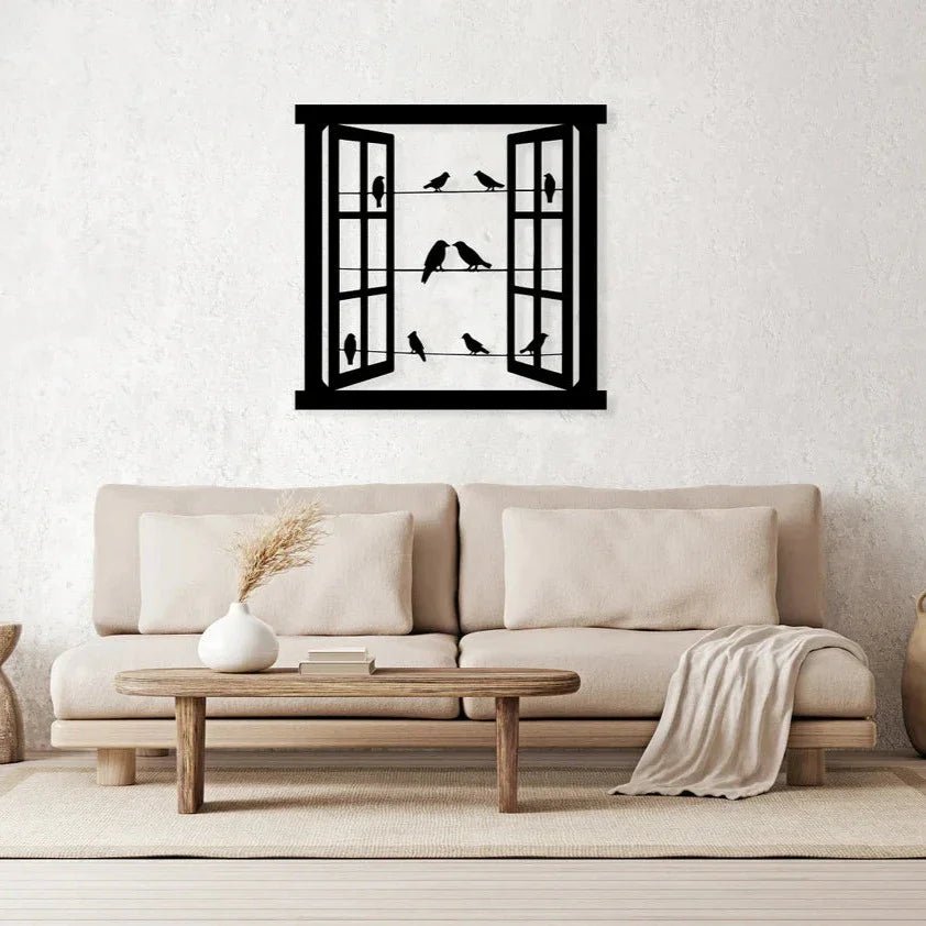 WINDOW AND BIRDS-Metal Wall Decor